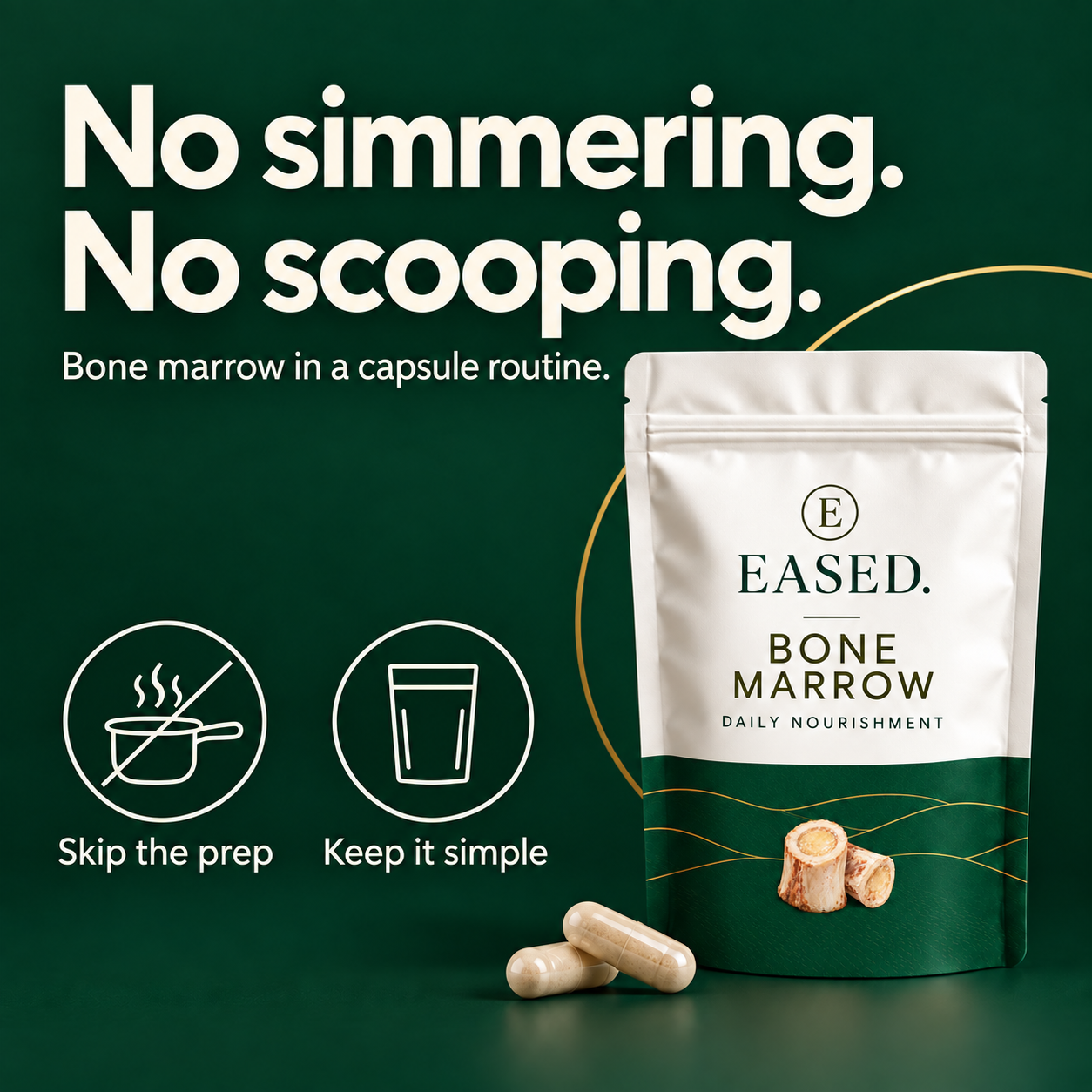 EASED Bone Marrow convenience with small ingredient illustration on the pouch